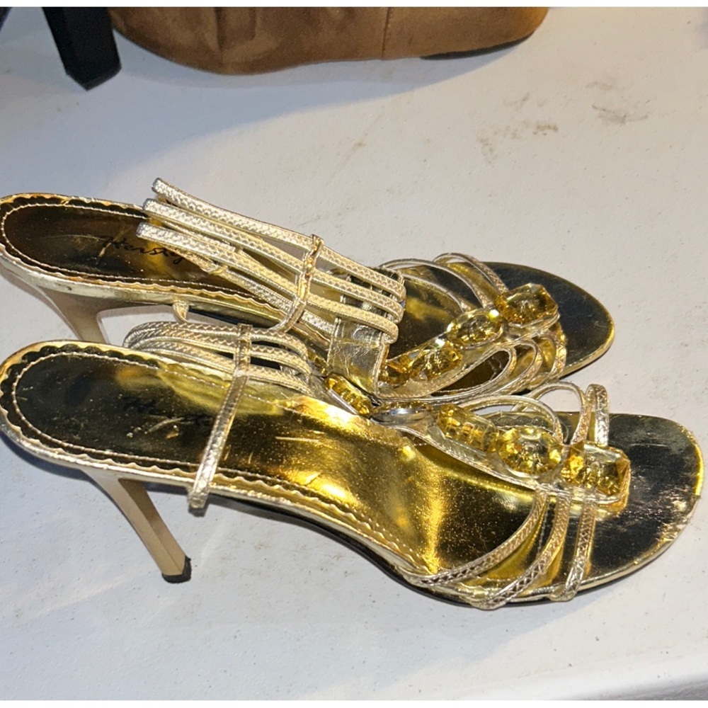 Herstyle Shimmering Gold Strappy Heels
